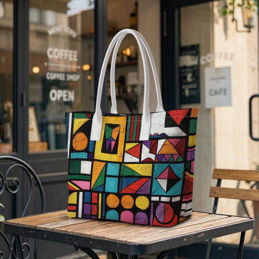 Colorful Geometric Art Tote Bag Casual Large Capacity Daily Top Handle Shoulder Handbag for Women Outdoor Shopping Travel