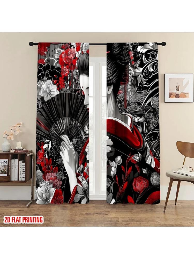 

Plane Printing Popular Curtain Panels Floral Kimono Elegance Polyester Fabric Without Rod Outdoor Decorations Perfect Made Of Washable W100*H70(CM)-Rod Pocket&2PCS