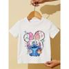 Disney Stitch Summer Cotton Children T-Shirts Kids Clothing Cute Girls Casual Comfort Short Sleeve Cartoon Figure Printed Tshirt