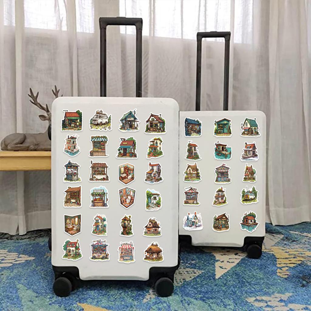 50pcs Vintage Retro Small House Stickers For Scrapbook Phone Laptop Guitar Stationery DIY Waterproof Sticker Decals Kids Toy