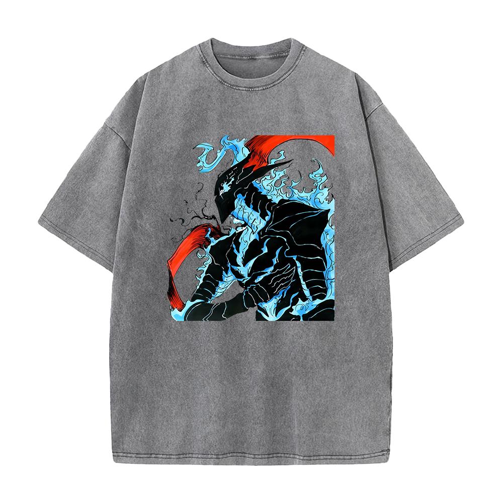 Japan Anime Solo Leveling Igris Cool Print Tee Men Women Manga Cotton T Shirts Vintage Washed Tshirt Harajuku Male T-shirt
