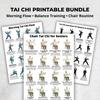 3Pcs Seated Tai Chi Practice Poster for Seniors Balance Stability Training
