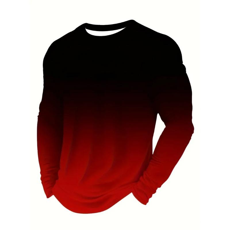 

Модная мужская футболка с круглым вырезом и длинным рукавом с 3D цифровой печатью и градиентным узором, повседневная, удобная для ношения на открытом воздухе XL красный