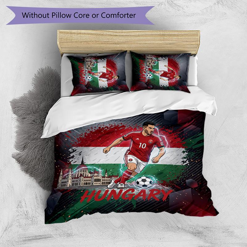 Set Biancheria da Letto Stampata Calcio Ungheria 3 Pezzi Copriletto Traspirante Accogliente come Regalo per Inaugurazione Casa o Festa