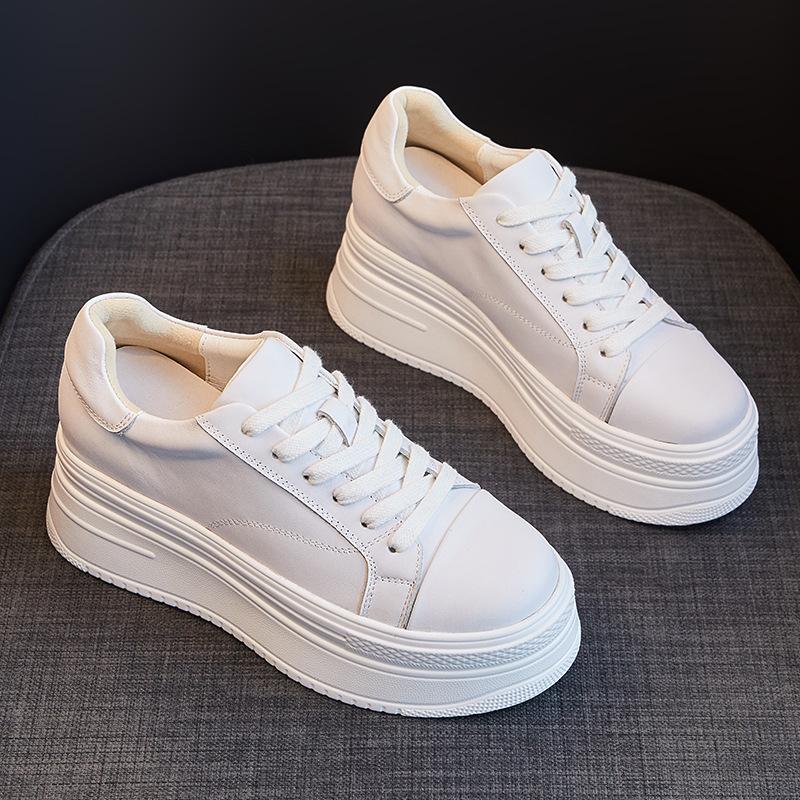 Classic Genuine Leather Sneakers Women White Shoes Thick Sole Sneakers Ladies Casual Shoes Spring Height Increase Platform Shoes