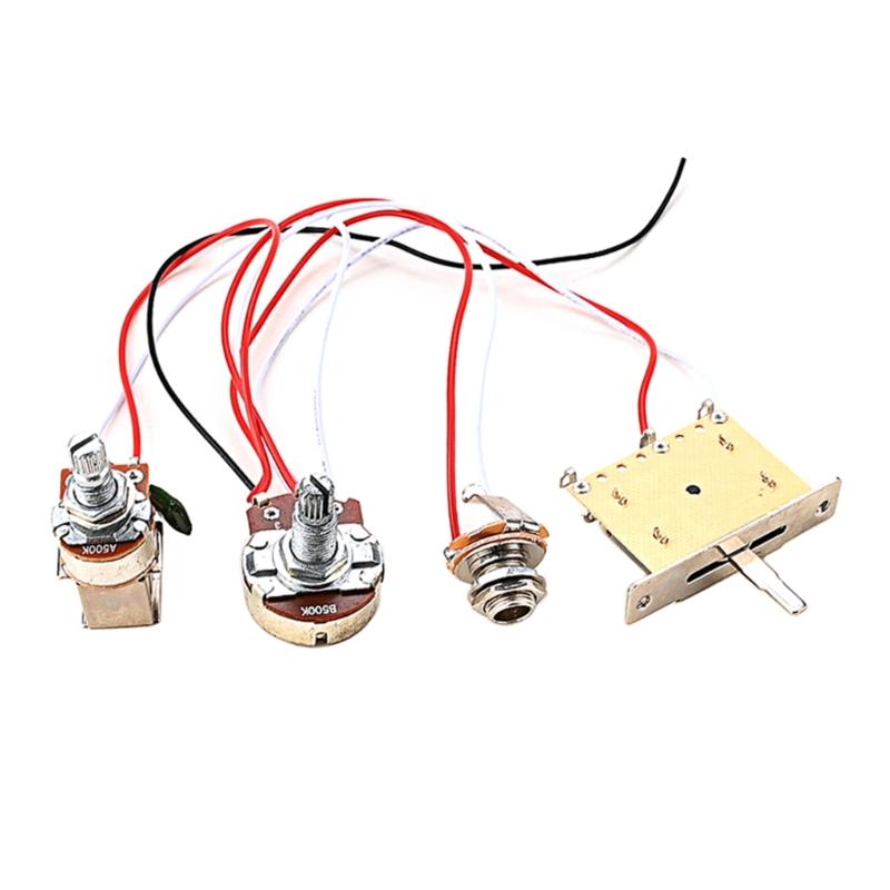 1V 1T Wiring Kit, 3 Way A500K Wiring Harness Prewired Guitar Wiring Hareness for Electric Guitar Bass Repair Replacement