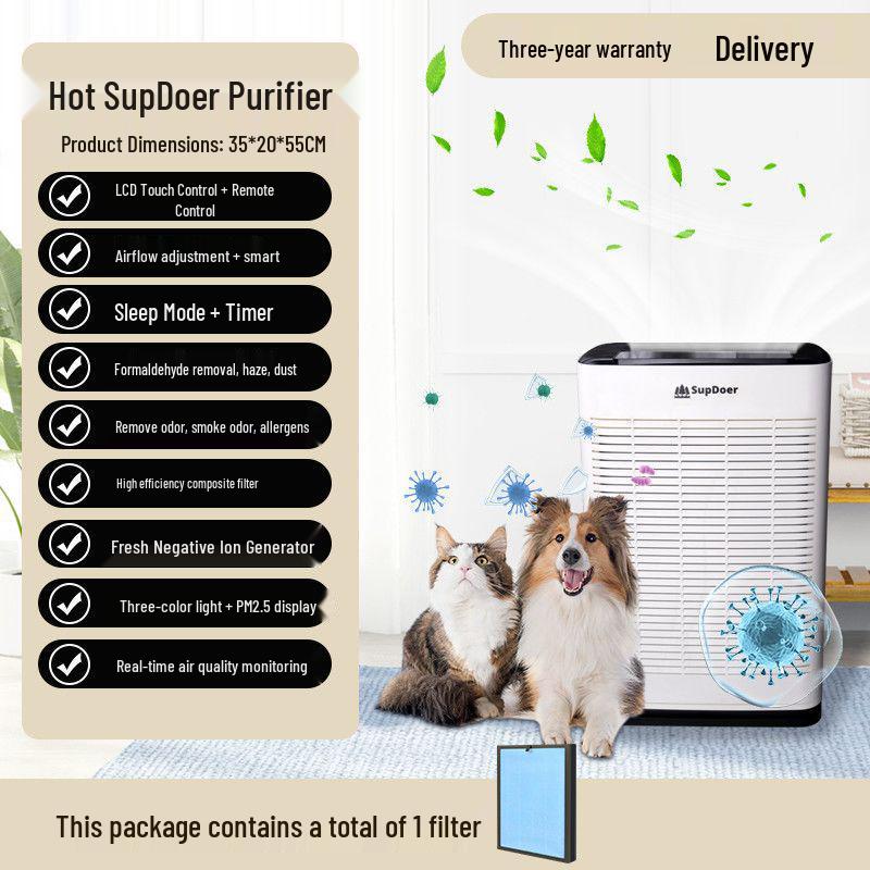 

Multi-Room Air Purifier for Smoke, Odors, and Hair - Ideal for Mahjong, Pet, and Baby Rooms LCD Low Suction