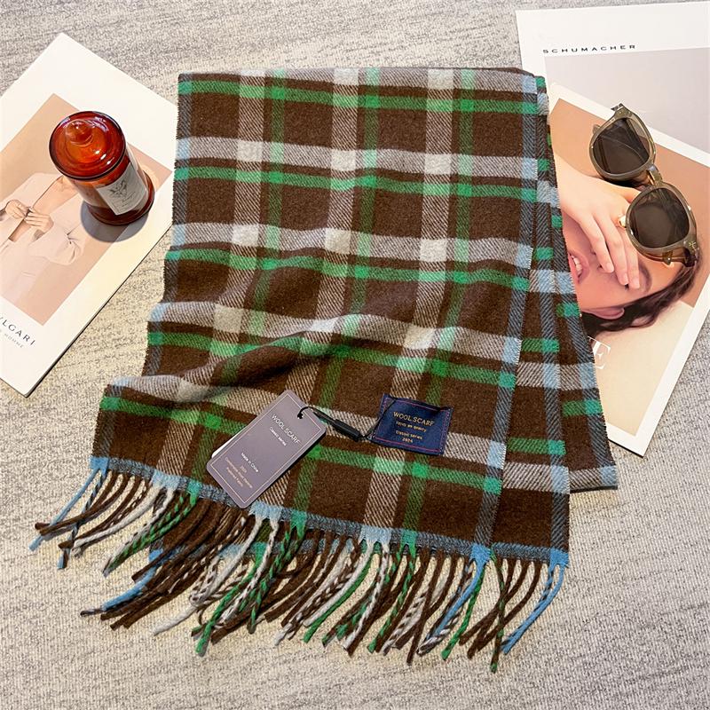 Fashion Plaid Wool Blend Scarf For Women Warm Winter Vintage Preppy Style Plaid Scarves Wraps Bufanda Shawl Christmas Gift