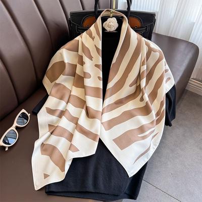 New Stripe Printed Scarf 90Cm Large Square Scarf Twill Silk Headscarf Sunscreen Shawl For Women Scarves Luxury