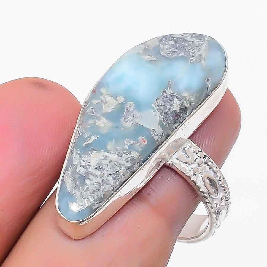 

Natural Larimar Gemstone Handmade 925 Sterling Silver Jewelry Ring Size 9.5 w0c16
