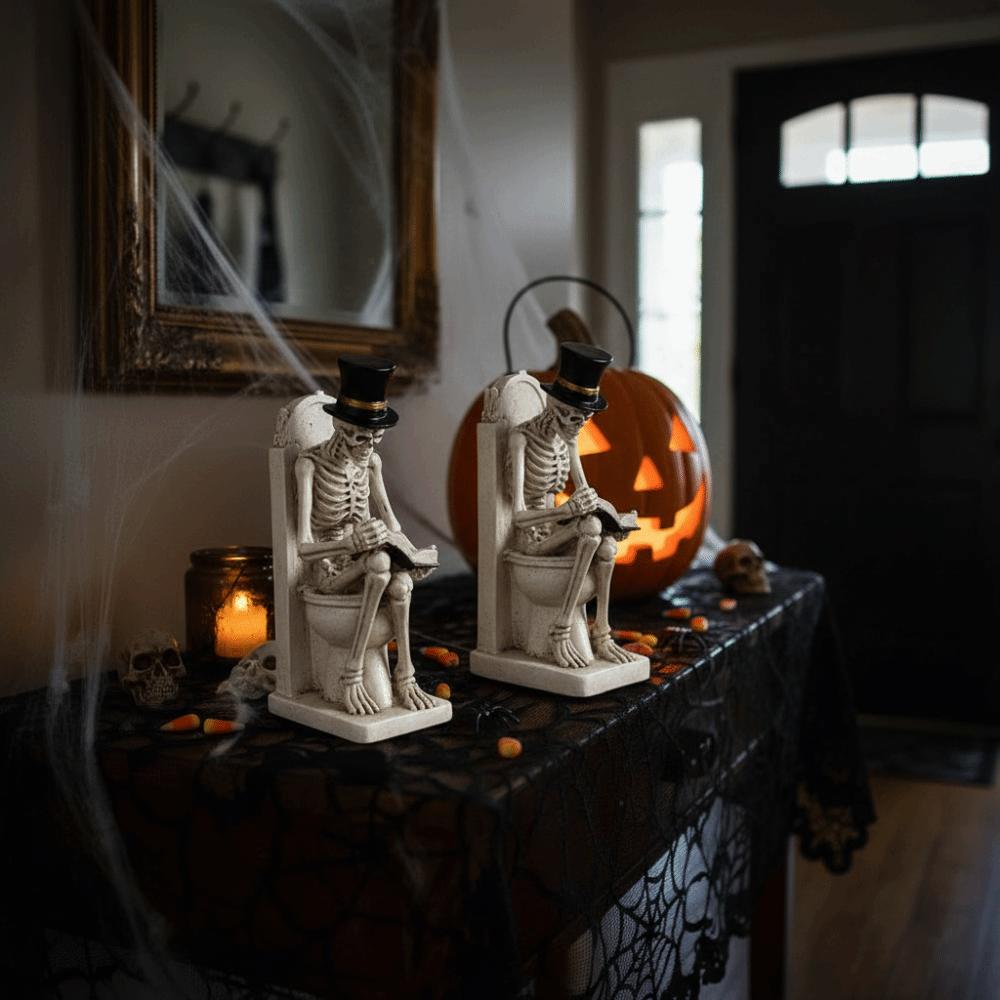 Durable Resin Toilet Skeleton Statue Vintage Style Gothic Resin Decor  Office desk