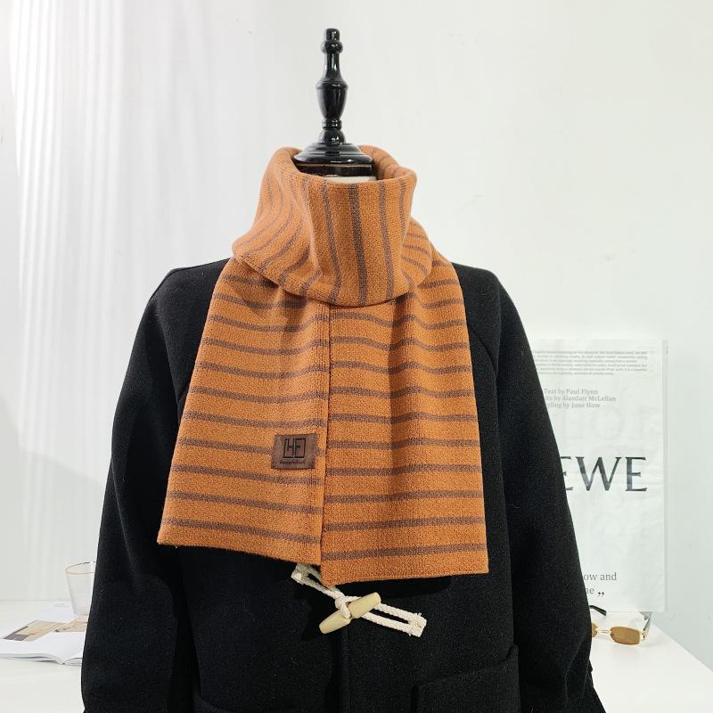 Chic style cute soft sister wool small scarf women's autumn and winter retro horizontal strip Korean version short thickened student scarf
