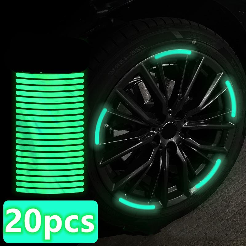 

20pcs Car Wheel Hub Reflective Sticker Luminous for Night Accessories for Use of Bicycle Automobile and Motorcycle Tyre Stickers