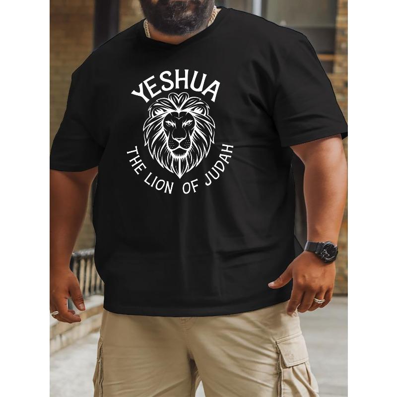 European Size Yeshua The Lion of Judah New Oversized Short-Sleeve T-Shirt Featuring American Style, Printed Loose-Fitting Shirt for Larger Men