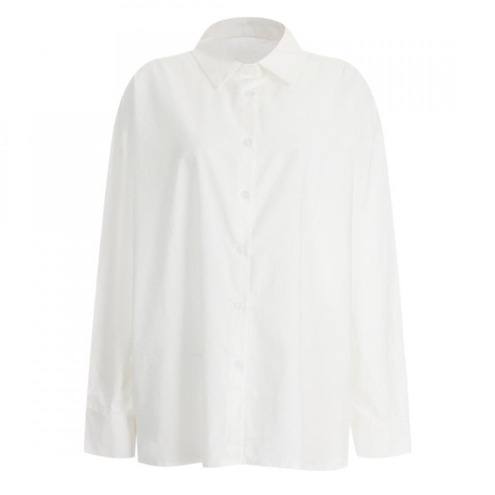 Shop   Women S Collar Neck baSic Boxy Side Slit Layered Long Sleeve Shirt Ivory 