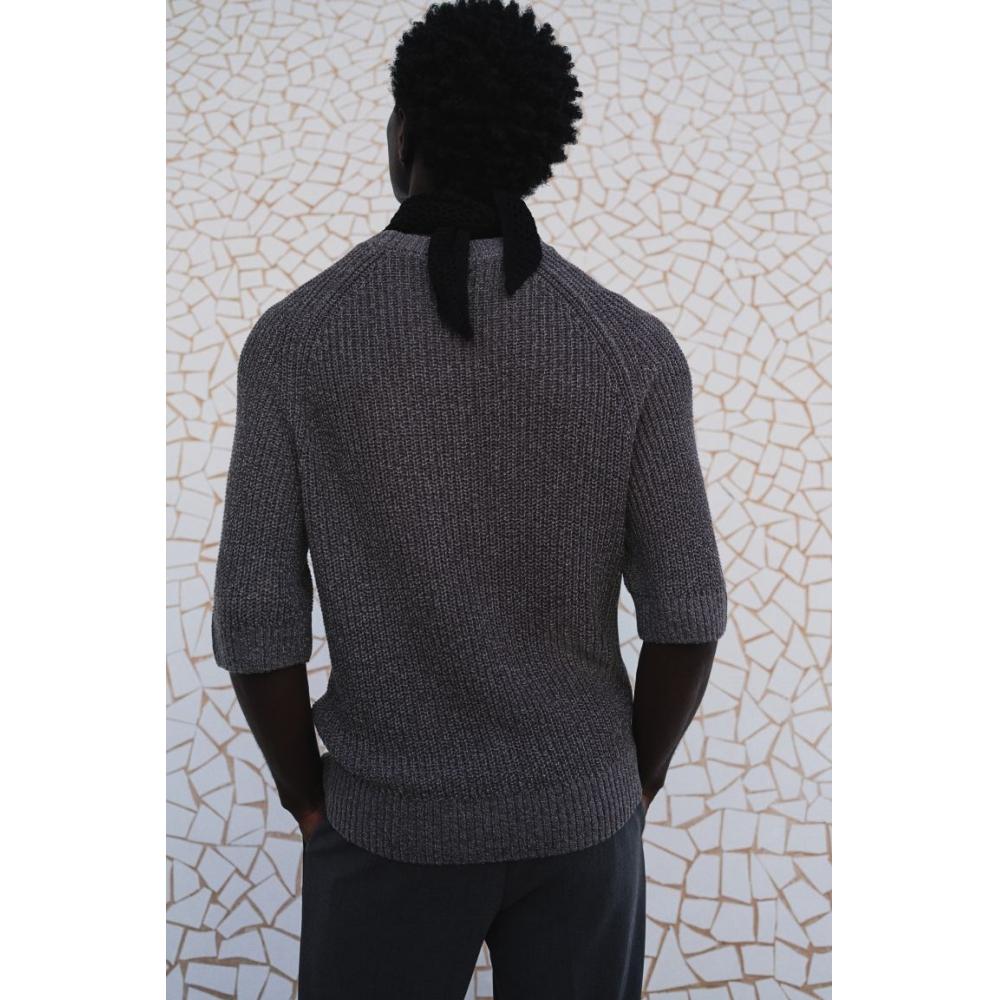 H M sHort Sleeve Sweater Regular Fit Dark Grey