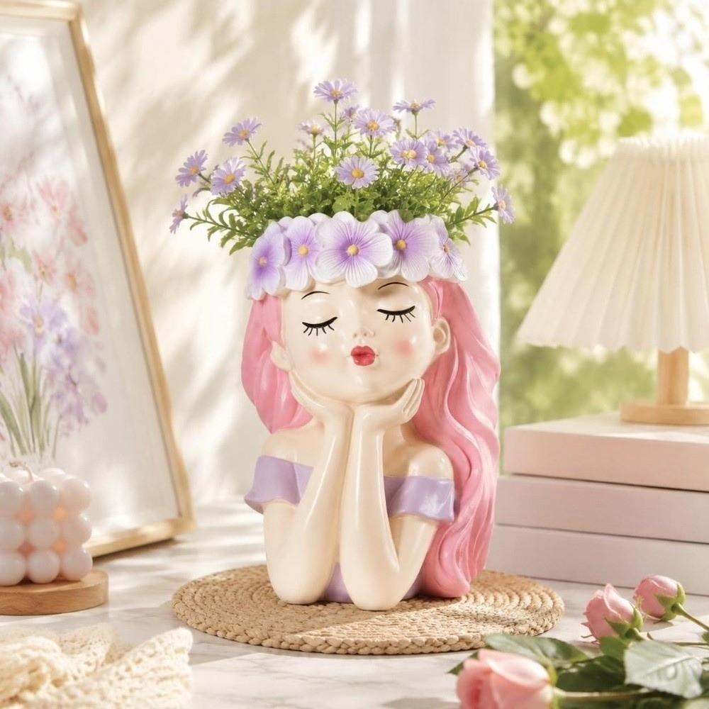Resin Girl Shape Planter Decoration Fairy Flowerpot Desk Ornaments Flower Pot Indoor