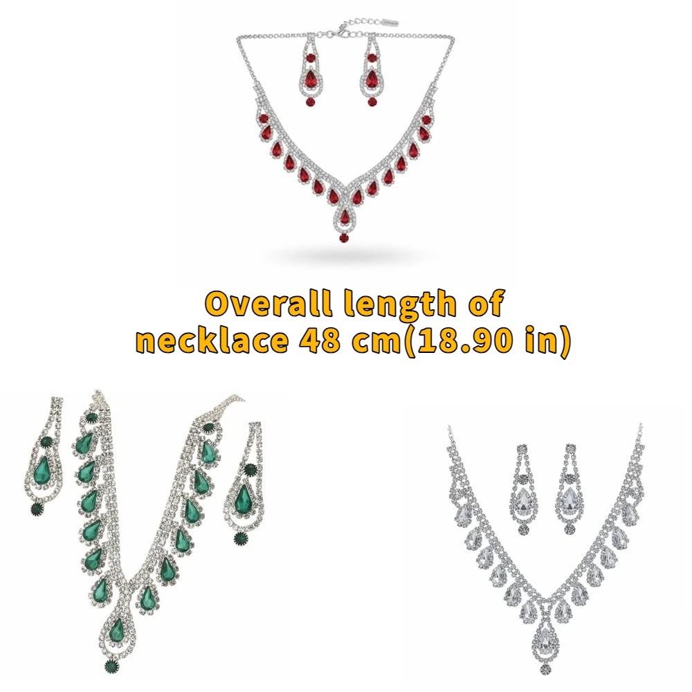 Crystal Water Drop Necklaces Geometric Pendant Necklace Earrings Set Evening Dress