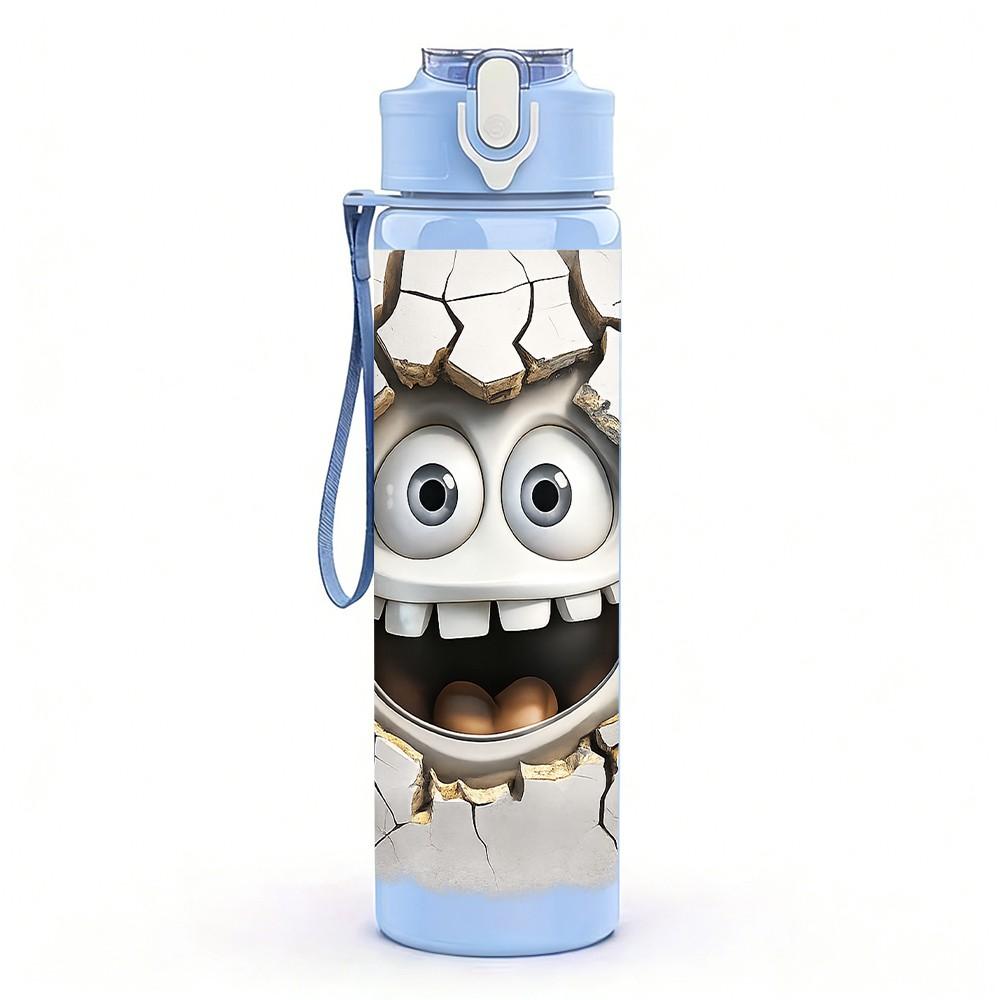 1PC Crack Wall Monster Face Cartoon Print 750ml Color Plastic Sports Water Bottle Leakproof Flip Straw Lid Suitable for Sports Office Home Use