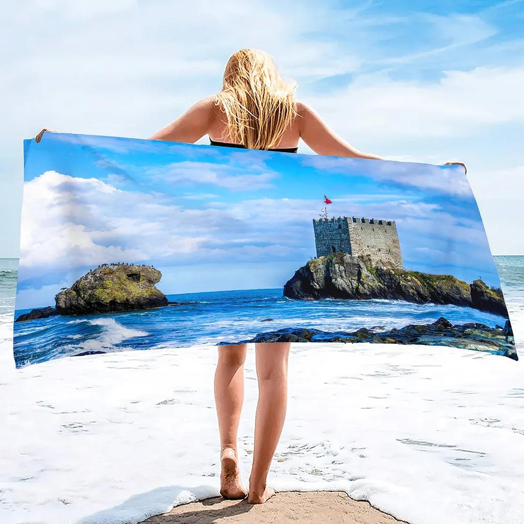 Microfiber Beach Towel Oversized,Sand Free Beach Towels for Girls, Fantasy Castle Bath Towel Large,Absorbent Soft Bathroom Towel