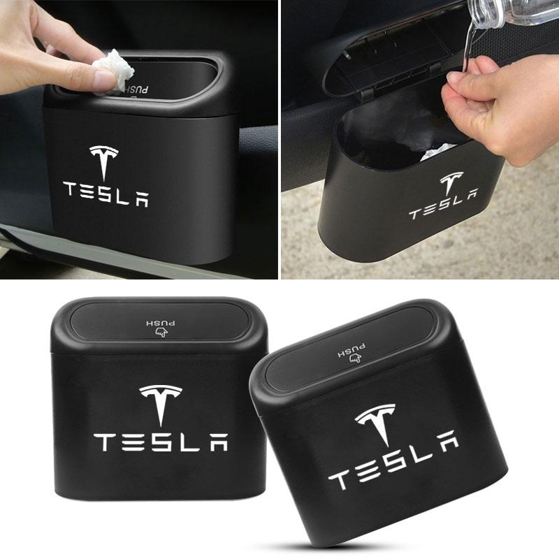Car Vehicle Case Storage Box Black ABS Square Pressing Trash Can For Tesla Model 3 Model S Model X Y Roadster Performance