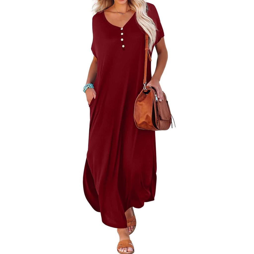 Cheap Summer Dresses For Women Trendy Solid Color Loose Fit Maxi Dress