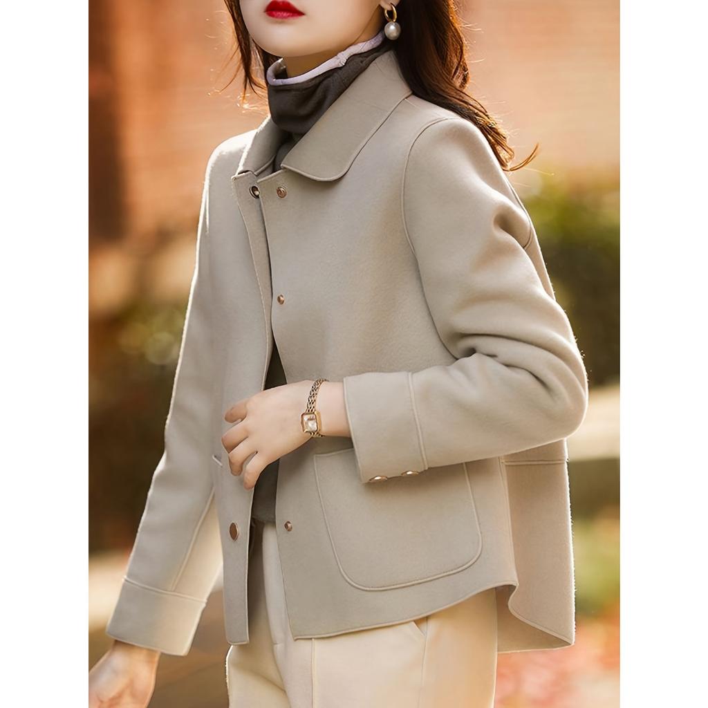 Móda Jednoduchý Dámský Klopový Jednořadý, Vysoce Kvalitní Krátký Kabát Líný Volný Čistá Barva Dlouhý Rukáv, Retro Temperament Volný