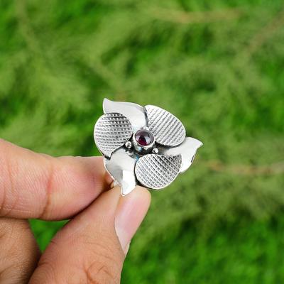 Natural Tourmaline Gemstone Statement Flower Pink Adjustable Ring 925 Silver