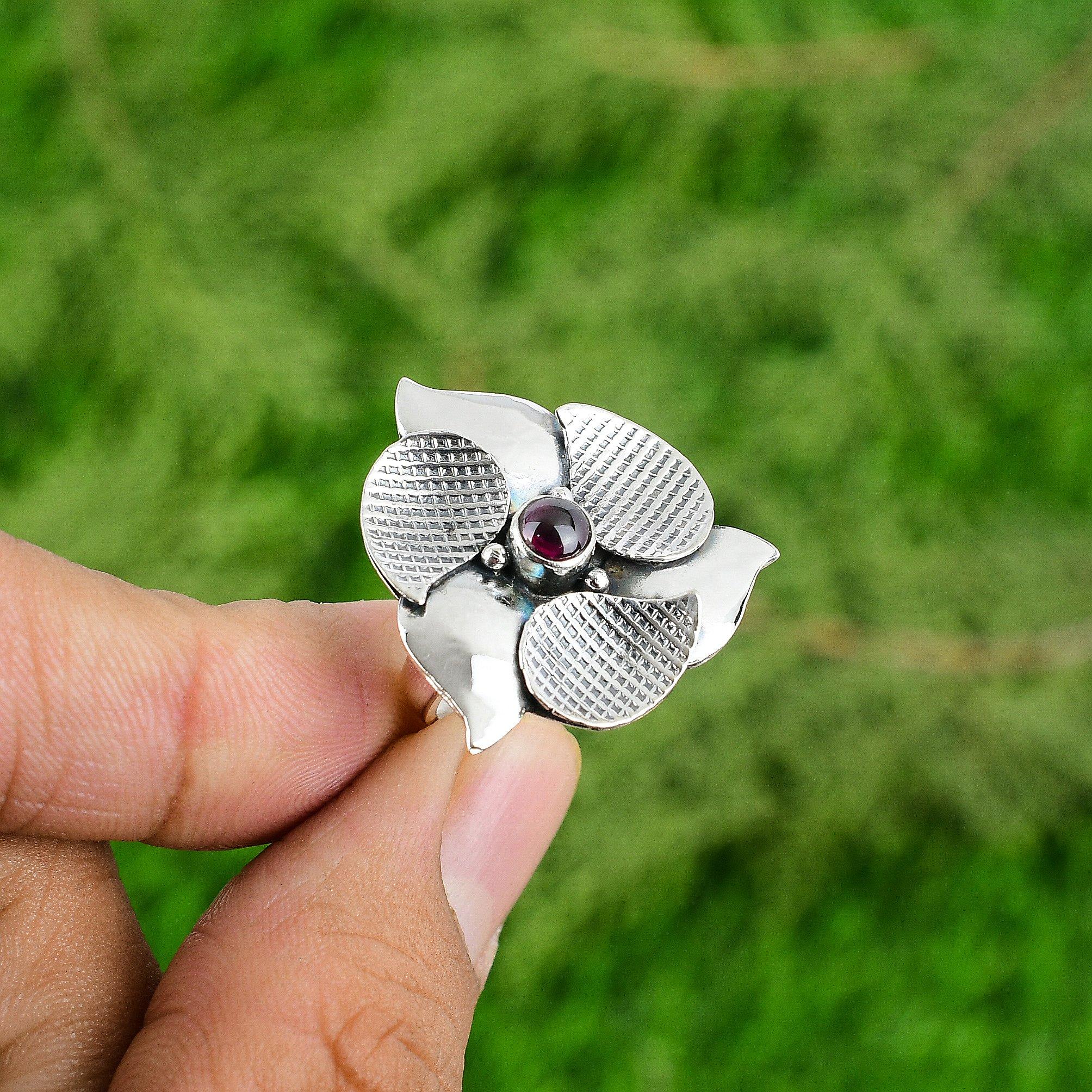 

Natural Tourmaline Gemstone Statement Flower Pink Adjustable Ring 925 Silver Adjustable