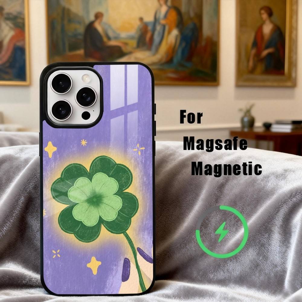 

Чехол для телефона C-Clover C-Cute L-Lucky-K для iPhone 17, 16, 15, 14, 13, 12, 11 Plus, Pro Max Магнитный для беспроводной зарядки Magsafe iPhone12mini