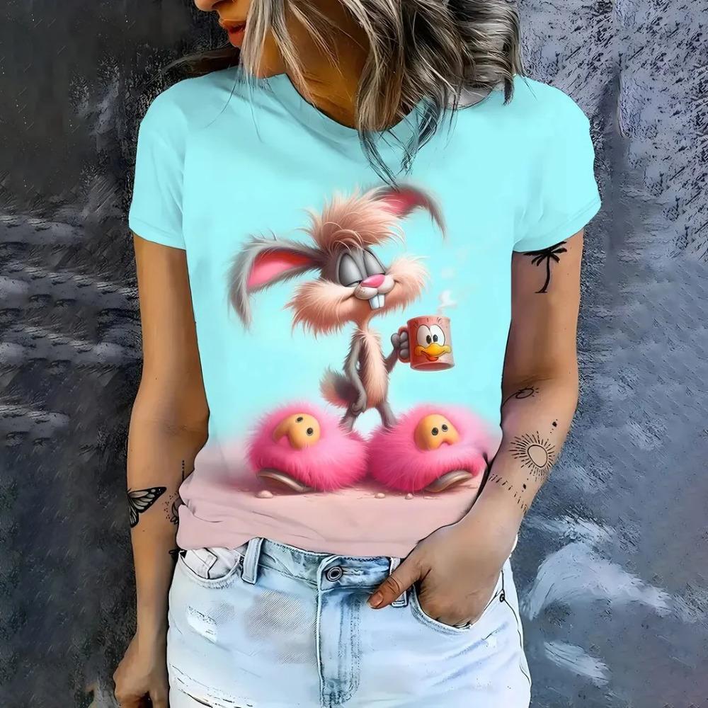 Vtipná dámská trička Letní ležérní krátký rukáv kulatý výstřih Tričko Módní streetové oblečení Dámské oversized oblečení Kreslená trička