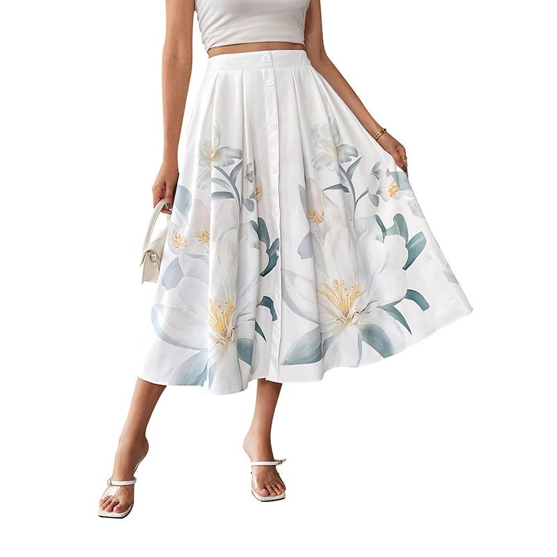 Independent Station 2025 Floral Print Button-Decorated Summer Skirt - Casual & Fresh Style