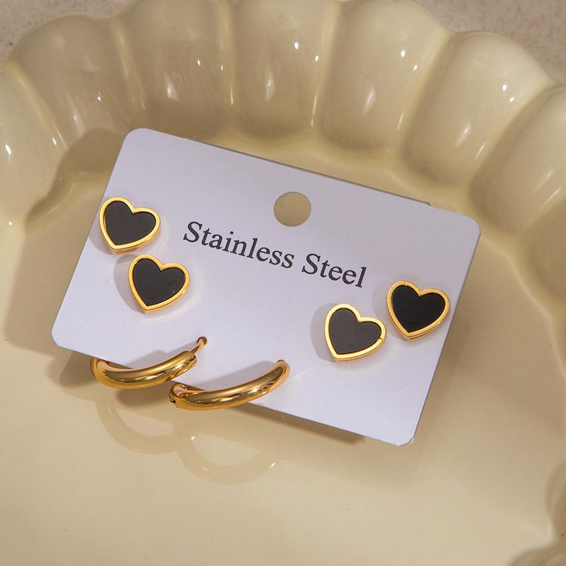 Elegant Four-Leaf Clover & Heart Earrings with Butterfly Detail, Titanium Steel Hoops - Non-Fading, Fashionable Summer Accessory