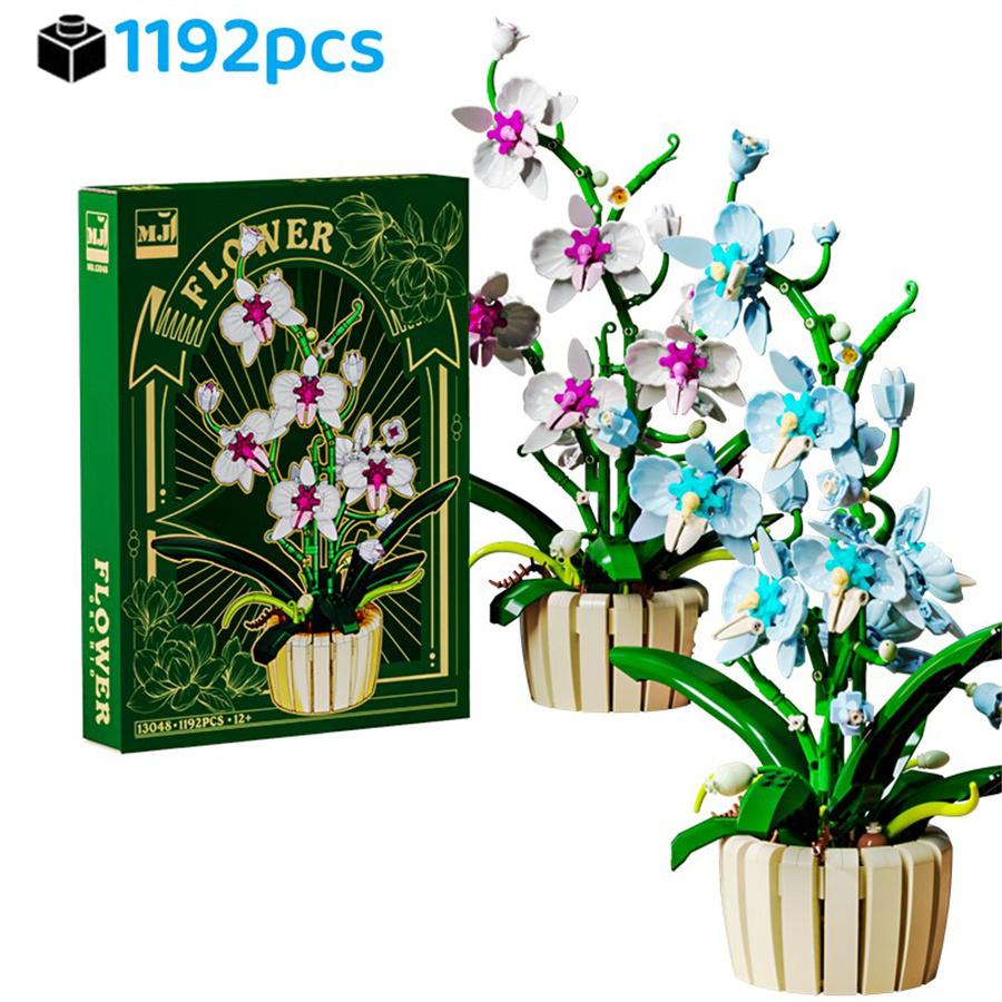 Non-Toxic New Orchid Building Blocks Bouquet Flower Rose Plant Pink Blue Bricks Kid Model Assembly Toys Christmas Valentine'S Day Gift