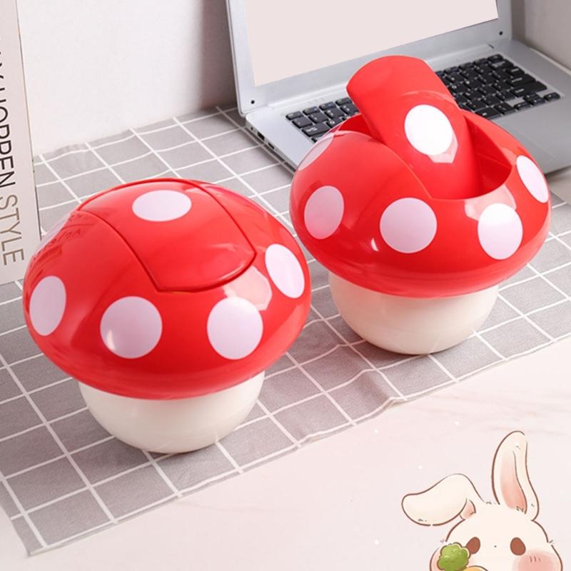Lovely Mushroom Designs Waste Bin With Sealed Cover Sturdy ABS for Kitchen Kid Room