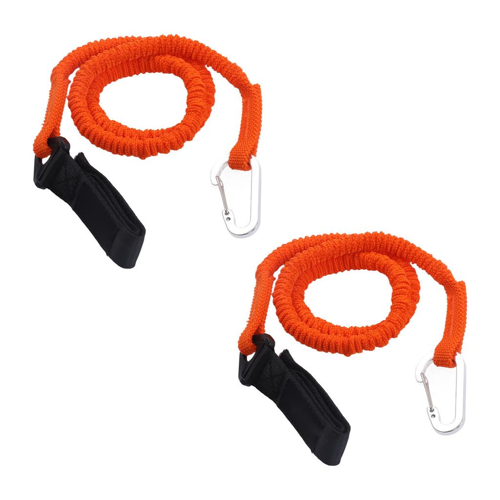 2pcs Kayak Paddle Leashes Stretchable Safety Canoe Paddle Leash Kayak Accessories with Belt Buckle and Hook Orange