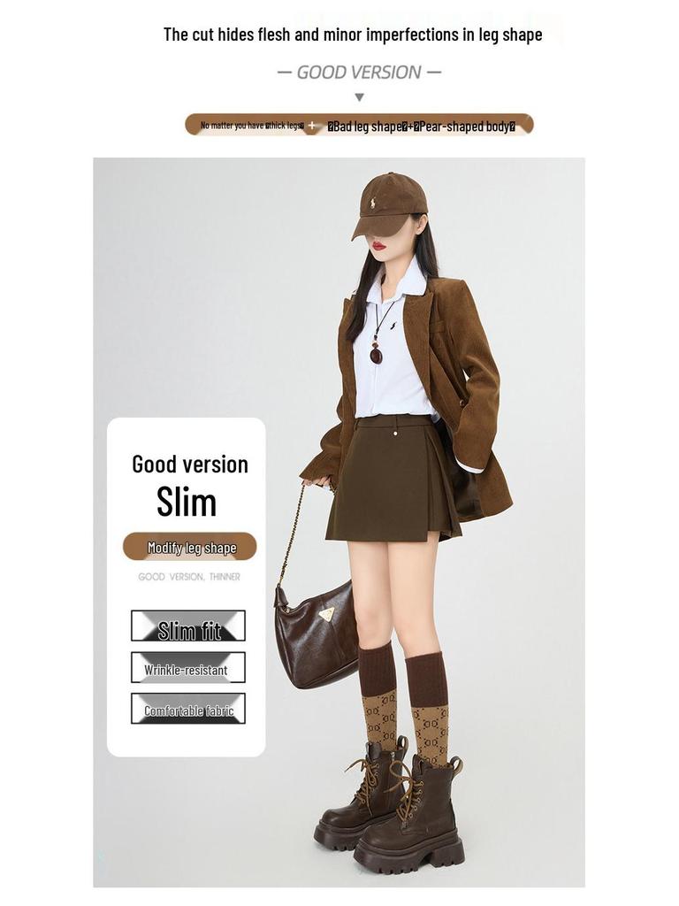 Women's High Waist Gray Wool Blend Skirt Shorts - Autumn/Winter A-line Slit Design, Slimming Hip-Hugging Fit.