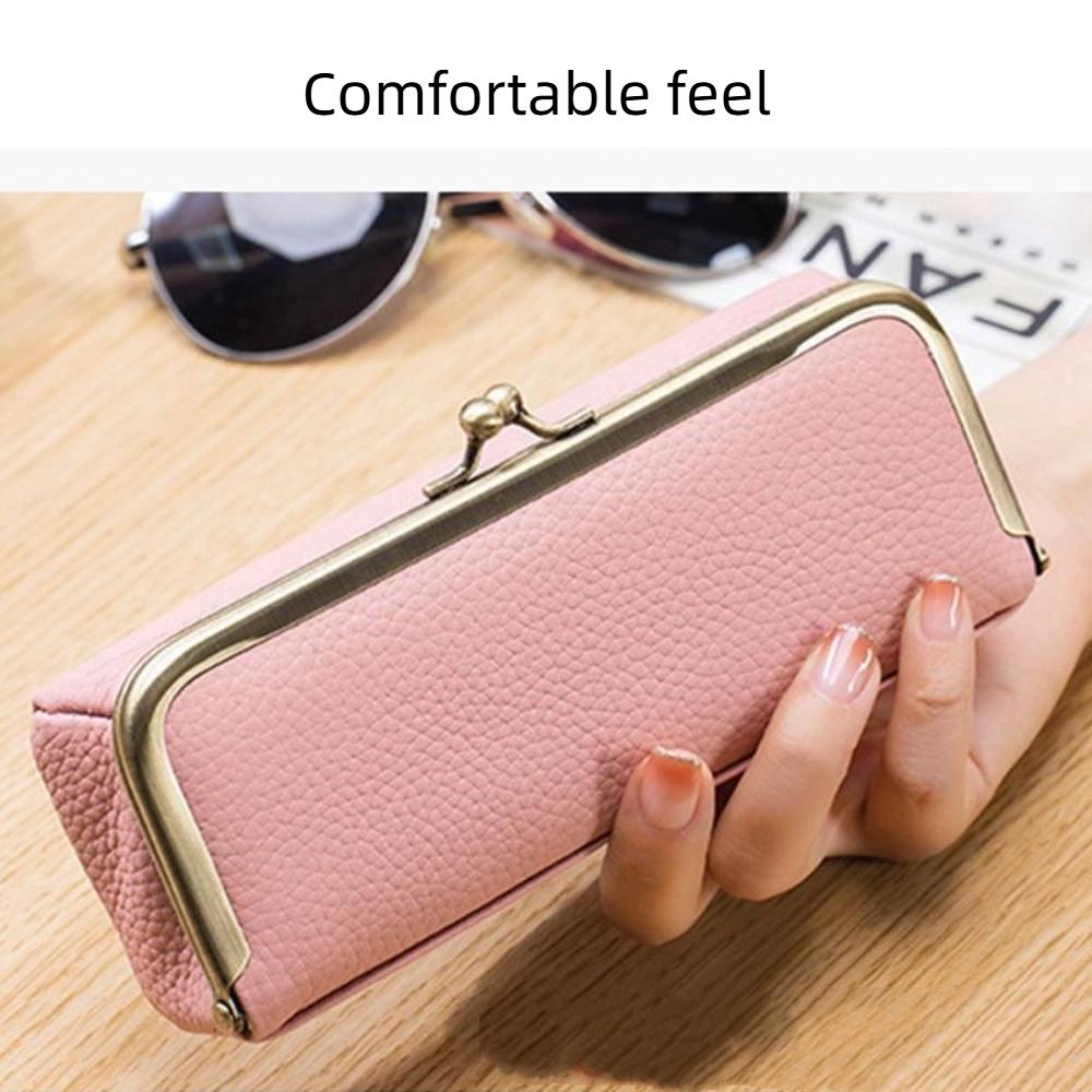 Automatic Closing Glasses Boxes Holder Genuine Leather Eyebrow Pencil Case for Students