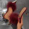 New Women High Heel Shoes Fur Slippers Mules Pointed Toe Furry Slides Fashion Elegant Luxury Designer Flip Flops Office Pumps