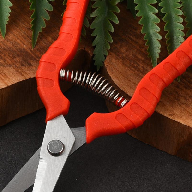 1Pcs Stainless Steel Garden Pruning Shears Non Slip Red Handles Spring Loaded Design For Trimming Plants Home Gardening Use