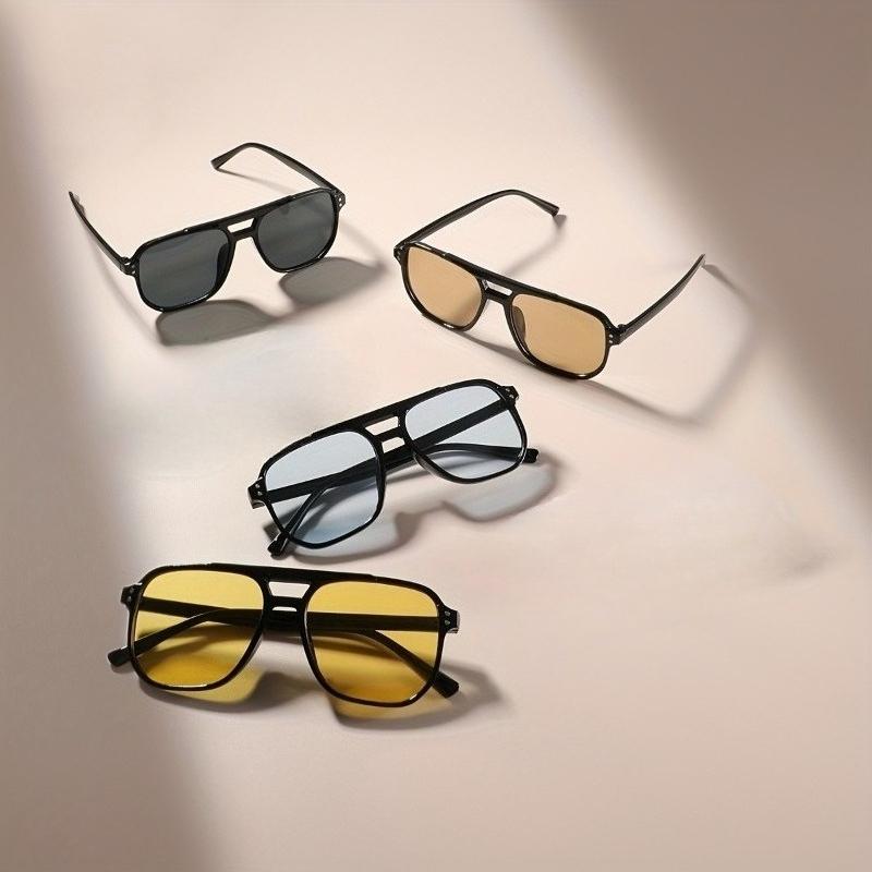 

4pcs Fashionable Double-Bridge Sunglasses Available in Multiple Colors Unisex Eyewear