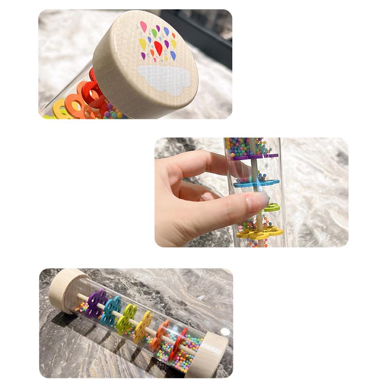 Baby-Regenstab Montessori-Spielzeug für Kinder Geschenk Regenbogen-Sanduhr Musikrassel Baby Lernspielzeug Regenmacher Montessori Sensorik