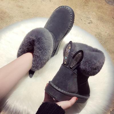 Stivali da neve moda a tubo corto Scarpe da donna Stivaletti Orecchie di coniglio Strass Antiscivolo Resistente all'usura Plus Velluto Ispessimento Inverno Caldo