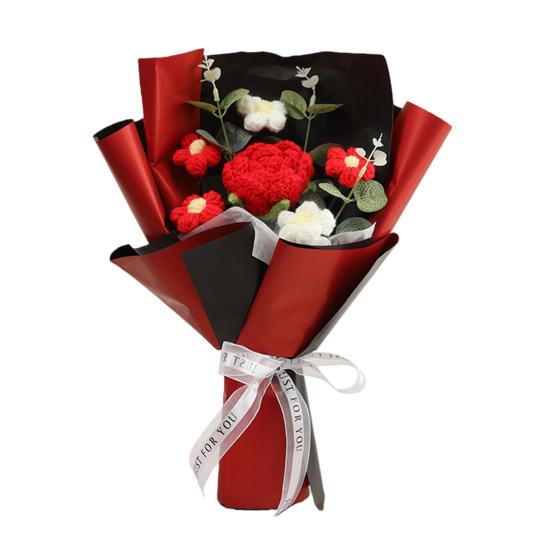 Crochet Flower Bouquet Handmade Completed Knitted Rose Puff Flowers for Valentine's Day Mother's Day