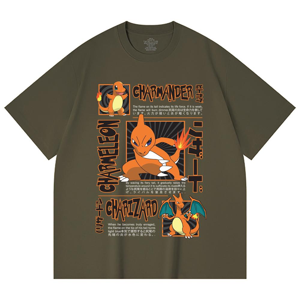 230 Gsm 100% Cotton Pokemon V5 Charmander Print Unisex Heavy Cotton T Shirt