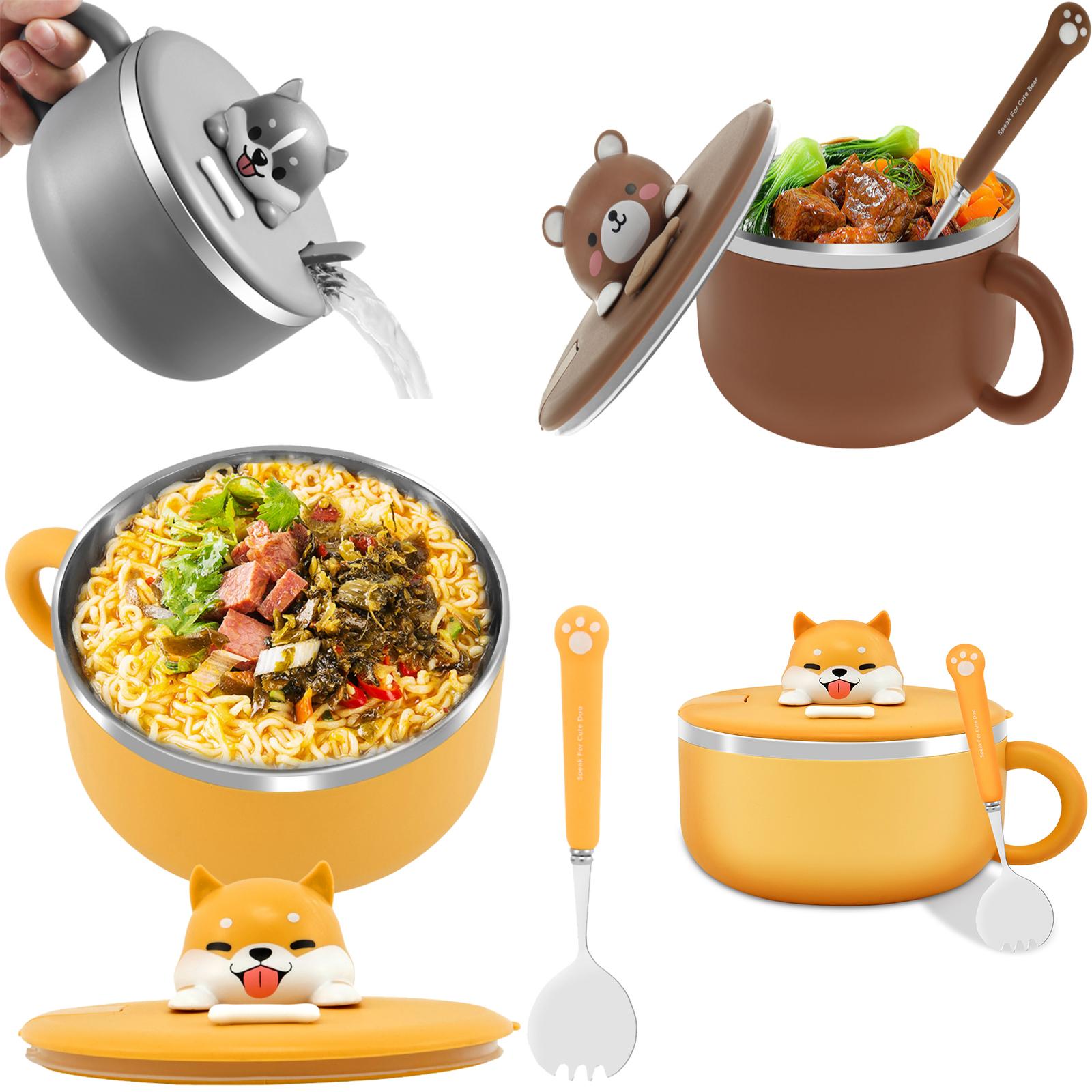 

Stainless Steel Instant Noodle Bowl Portable Drain Design Ramen Cooker Bowl Multifunctional Lunch Box Reusable Kitchen Utensils Durable Food Container жёлтый