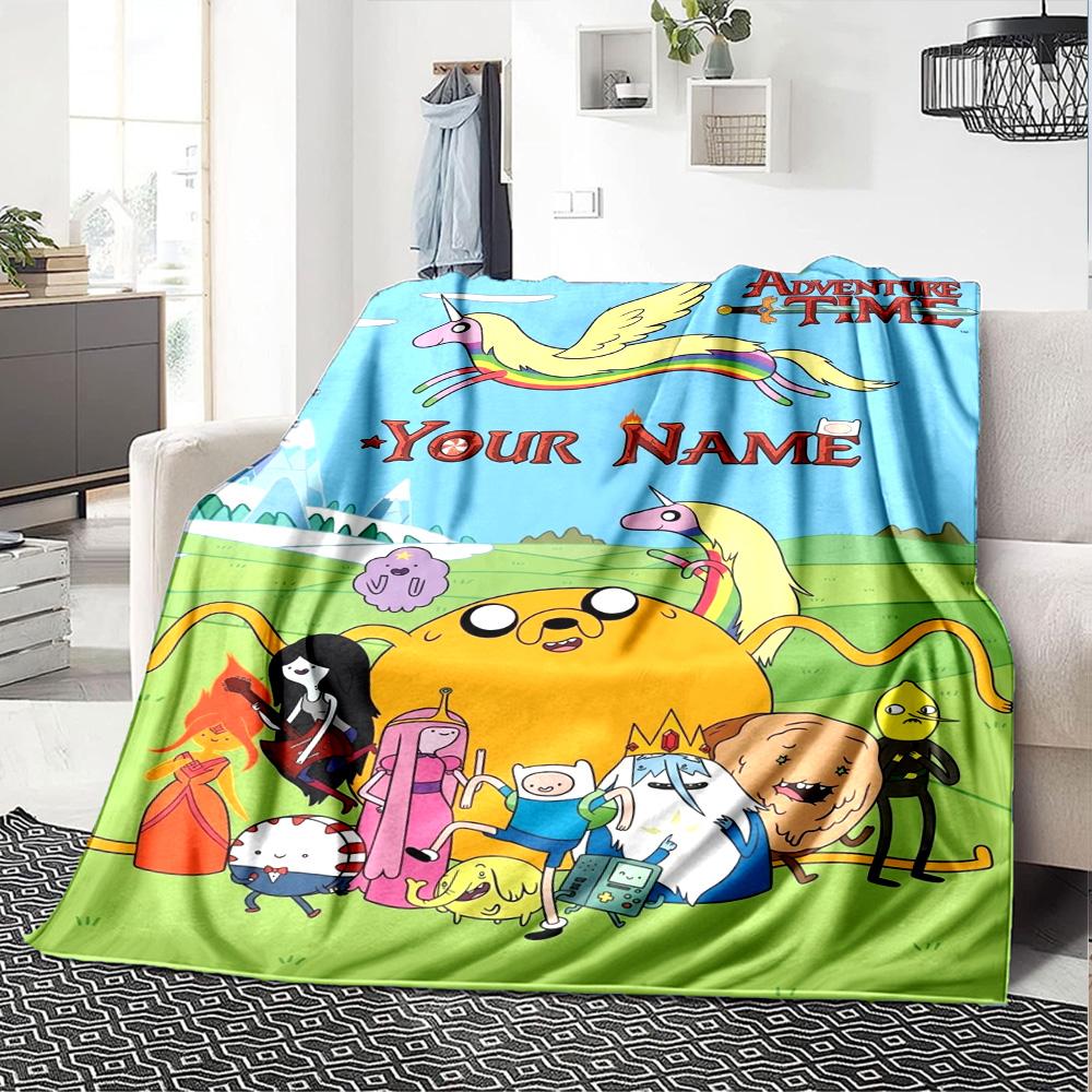 Name Custom Adventure-Time Print Flannel Blanket High Quality Warm Comfortable Cover for All Seasons Perfect for Gifts Home Decor