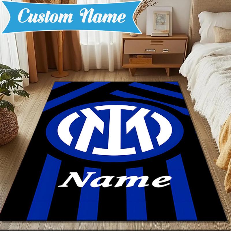 Custom Name Inter Milan Crest Rug Game Carpet, Floor Mat for Bedroom Living Room Entryway Rug, Home Decor Idea Gift for Christmas Birthday