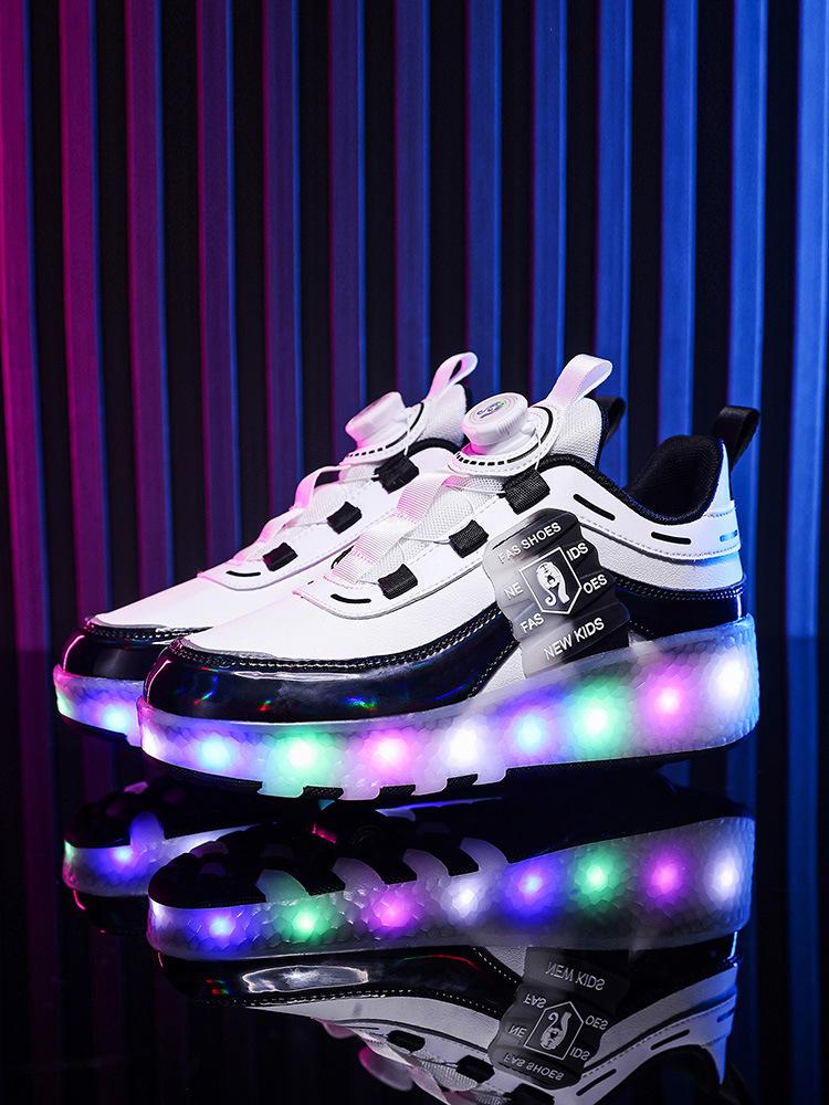 New runaway shoes children and girls flying invisible shrinkable boys deformation roller skates with lights wheels shoes