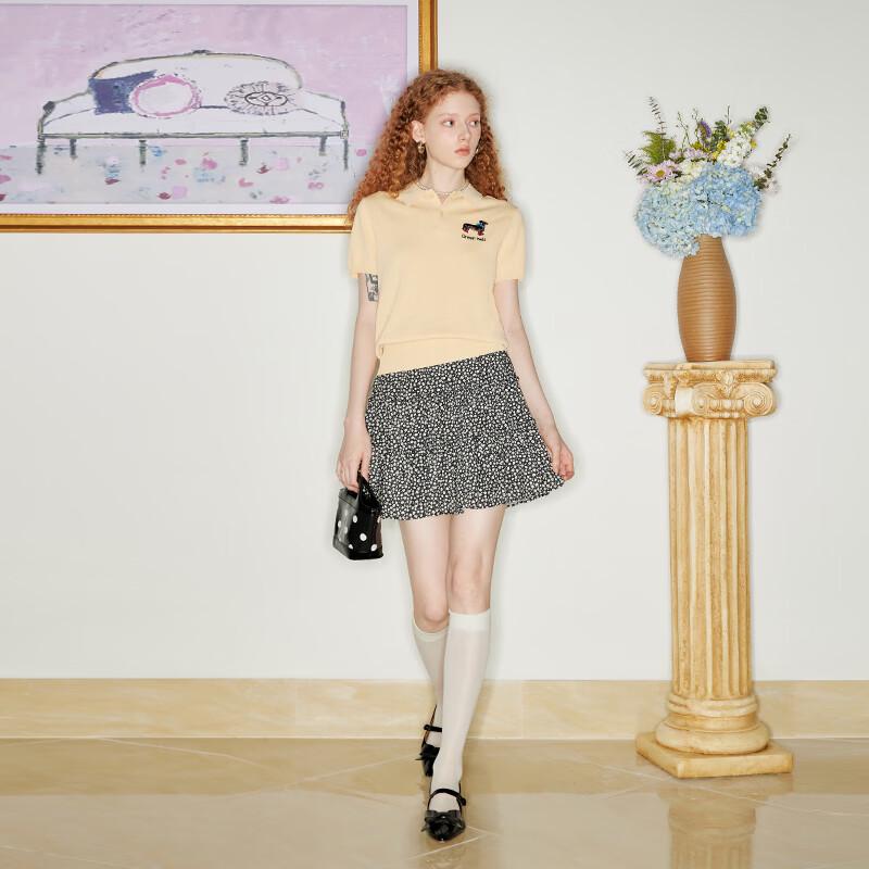 GREEN BELT Puppy Embroidered Knit Short-Sleeve Polo Shirt